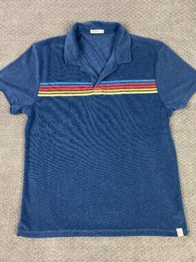 Marine Layer Terry Out Stripe Polo Shirt Mens L/XL Blue Towel Summer Beach Large